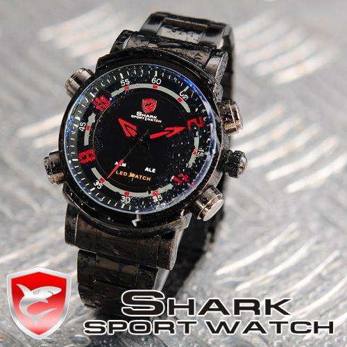 ends @ 1:30pm!! SHARK LED ARROW BLACK ION 45MM 3 HAND STEEL WATCH W/ BOX, PAPERS, LOADED!!