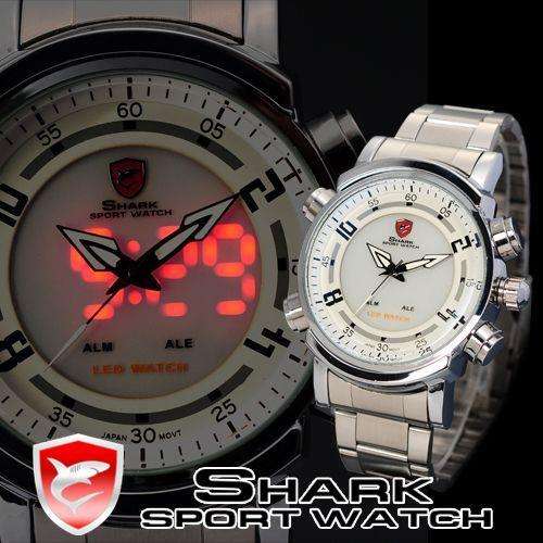 SHARK DUAL LED ARROW 45MM STEEL WATCH W/ BOX, PAPERS, LOADED!!
