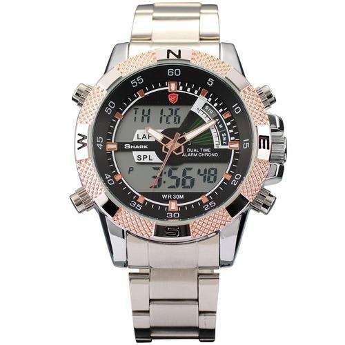 SHARK DUAL LED **STEEL** CHRONOGRAPH PORBEAGLE YACTH WATCH W/ BOX, PAPERS, LOADED!!