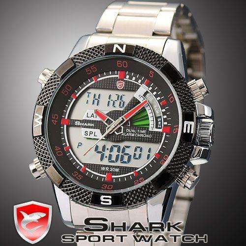 *END'S SATURDAY* SHARK DUAL LED **STEEL** CHRONOGRAPH PORBEAGLE YACTH WATCH W/ BOX, PAPERS, LOADED!!
