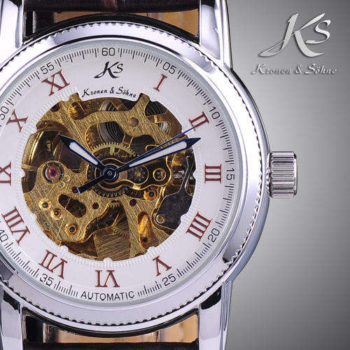 KRONEN & SOHNE Rome Skeleton Automatic Mechanical Watch w/ box, papers, warranty