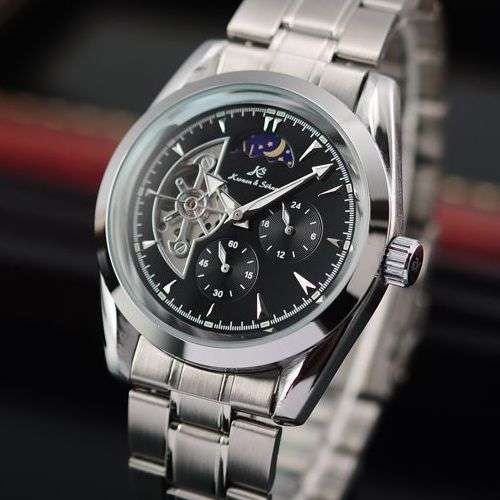 *24HRS*KRONEN & SOHNE Moonphase Partial Skeleton Automatic Mechanical Watch w/ box, papers, warranty