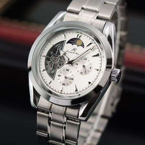 KRONEN & SOHNE Moonphase Partial Skeleton Automatic Mechanical Watch w/ box, papers, warranty