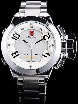 SHARK DUAL **LED** 45MM SPEEDBOAT 3 HAND STEEL WATCH W/ BOX, PAPERS, LOADED!!
