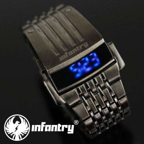 INFANTRY Military Co. IN-034-BLK-S LED Black ROBO COP Futuristic Watch BOXED, FULLY LOADED!