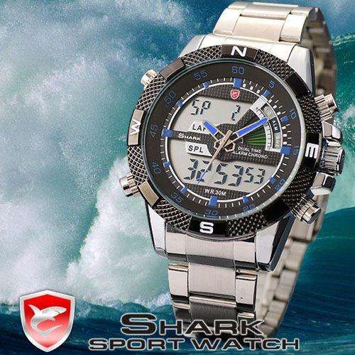 SHARK DUAL LED **STEEL** CHRONOGRAPH PORBEAGLE YACTH WATCH W/ BOX, PAPERS, LOADED!!