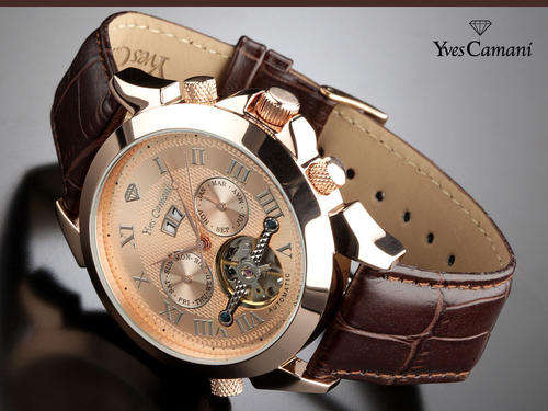 ONLY 1 LEFT** YVES CAMANI Men's NAVIGATOR ROSE GOLD pl MENS AUTOMATIC WATCH 100% GENUINE