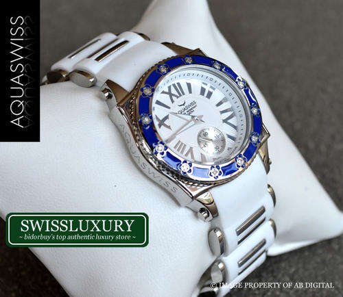 *Only 10 in SA!!* AQUASWISS Women's Snow White DIAMOND Watch Swiss Made w. 8 diamonds