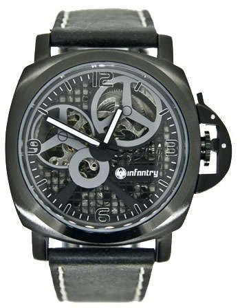INFANTRY MILITARY CO. IN-025-MAC-BL Meccanico Black Leather Watch BOXED, FULLY LOADED!