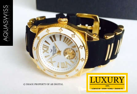 Rare!! AQUASWISS Ladies SWISSPORT *DIAMOND* 18ct Gold pl. Watch **DIAMONDS ARE FOREVER**