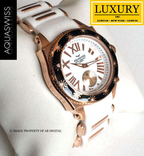 Rare!! AQUASWISS SNOW Ladies SWISSPORT *DIAMOND* 18ct Rose Gold pl. Watch **DIAMONDS ARE FOREVER**