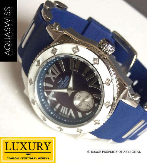 Rare!! AQUASWISS Ladies SWISSPORT *DIAMOND* Blue Ltd. Watch **DIAMONDS ARE FOREVER**