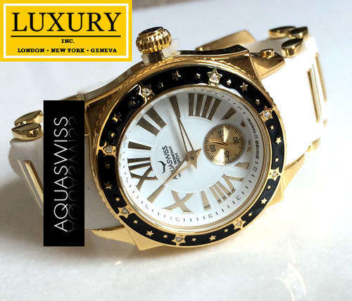 Rare!! AQUASWISS SNOW Ladies SWISSPORT *DIAMOND* 18ct Gold pl. Watch **DIAMONDS ARE FOREVER**
