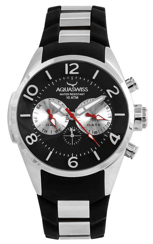 *Only 5 in SA!!* AQUASWISS Men's TRAX **BLACK** DARK KNIGHT STEEL CHRONO Swiss Watch W/ BOX,PAPERS