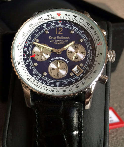 KRUG BAUMEN Aeronatut 8 Diamond "BRITISH FIGHTER PILOT" Slide Rule CHRONOGRAPH WATCH