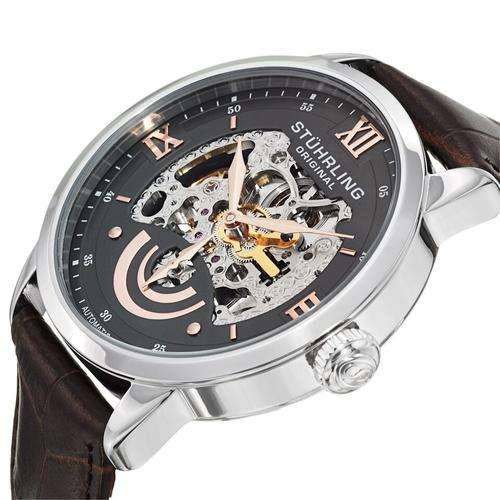 Exclusive!! STUHRLING ORIGINAL Men's SKELETON II Swiss AUTOMATIC  Watch W/ BOX AND PAPERS