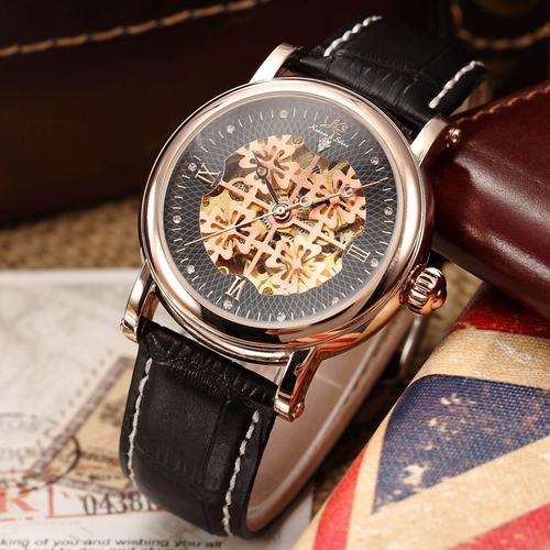KRONEN & SOHNE Royal Carving Series Rose Gold pl Leather Automatic Mechanical Leather Watch
