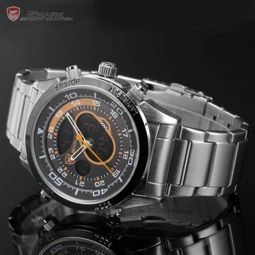 SHARK SNAPPER SHARK DAYTONA RACER ANA-DIGI DUAL CHRONOGRAPH WATCH W/ BOX, LOADED!!