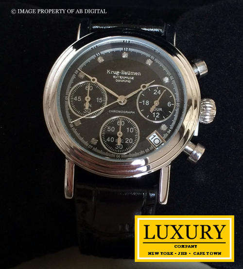 KRUG BAUMEN 8 **DIAMOND** WOMEN'S LONDON LEATHER BLACK PEARL WATCH 100% GENUINE