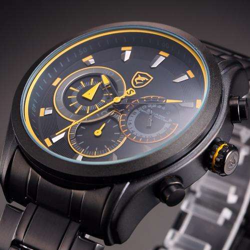 SHARK COW SHARK MILITARY BLACK CHRONOGRAPH WATCH W/ BOX, PAPERS, LOADED!!
