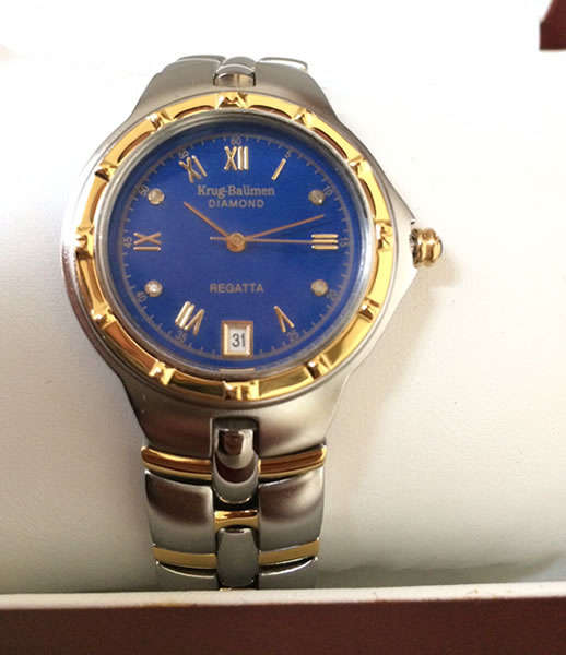 *WEEKEND ONLY!!** KRUG BAUMEN Men's Regatta 4 Diamond Blue Dial Watch *HIGH CLASS LUXURY*