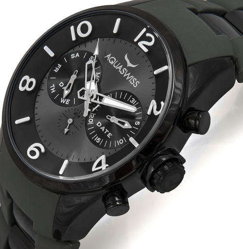 New!! AQUASWISS Men's TRAX **GRAPHITE GREY** Chronograph Swiss Watch W/ BOX AND PAPERS