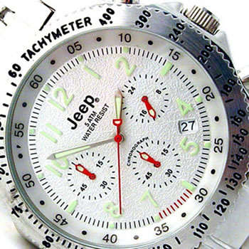 JEEP White Metallic Advanced Chronograph Men's Watch + WARRANTY + COLLECTOR TIN