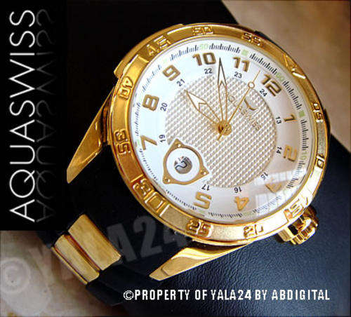 R22,000.00 >> AQUASWISS Men's 18k GOLD Trax F1 White Textured Dial Swiss Watch