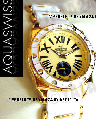 R25,000.00 >> AQUASWISS Ladies Snow White **.12ct DIAMONDS** 18k Gold Swiss Watch