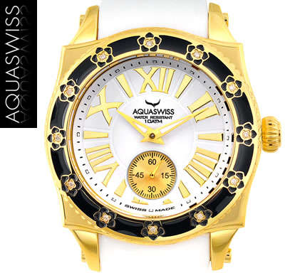 R22,000.00 >> AQUASWISS Ladies with **.12ct DIAMONDS** & 18k GOLD Swiss Watch NO RESERVES