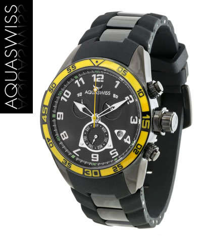 official dealer R28,000.00 >> Rare AQUASWISS Men's Black Ion Trax Chronograph Swiss Watch