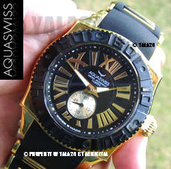 R26,000.00 >> AQUASWISS Men's Swissport Jet Black 18k GOLD Swiss Watch