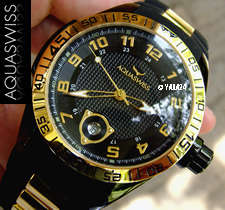 Rare AQUASWISS Men's F1 DAYTONA 18k GOLD PL. BLACK IP Trax Swiss Watch w/ valuation certificate