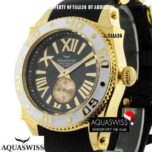 R28,000.00 >> AQUASWISS men's 18k gold swissport swiss watch
