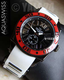 no reserve!! R21,000.00 >> AQUASWISS MEN'S IRON MAN BLACK IP LIMITED WHITE STRAP SWISS WATCH