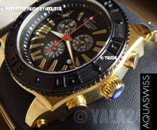 R28,000.00 >> AQUASWISS MEN'S XG DARK KNIGHT 18k GOLD pl. SWISS CHRONOGRAPH WATCH