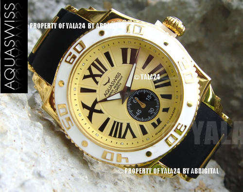 AQUASWISS Men's Swissport F-16 Fighter Pilot 18k GOLD pl. Watch 100% GENUINE OR 100X MONEY BACK