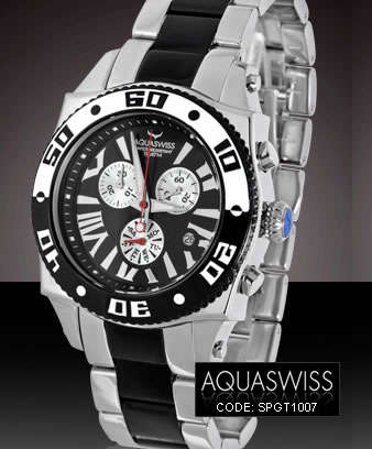 AQUASWISS MEN'S GT RACER 100M SWISS CHRONOGRAPH WATCH w/ valuation, certificates