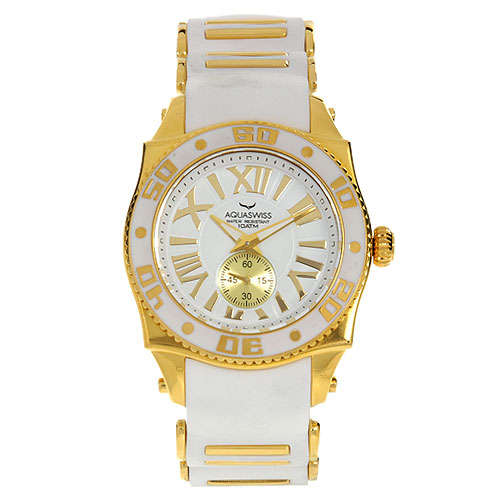 AQUASWISS Lady SNOW WHITE 18k Gold pl. Swiss Watch @@BRAND NEW