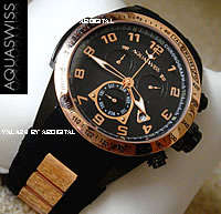 Rare AQUASWISS Men's Trax Dark Knight 18k ROSE GOLD pl. Chronograph Swiss Watch trusted dealer