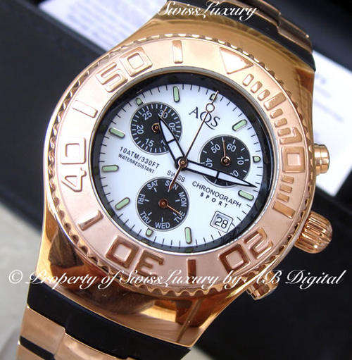 AQUASWISS Ladies SPORT Chronograph Rose Gold Swiss Watch W/ BOX AND PAPERS 100% AUTHENTIC AND NEW