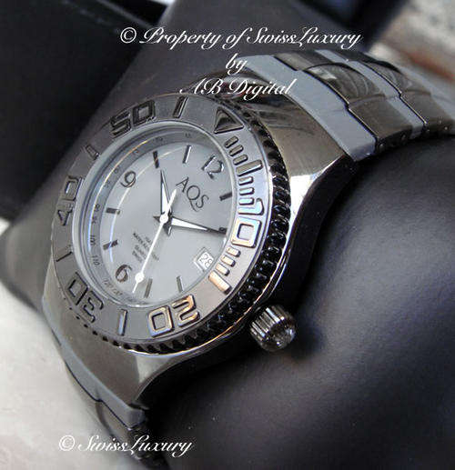 AQUASWISS Gents SPORT Graphite Grey Black IP Swiss Watch W/ BOX AND PAPERS @@low start bid@@