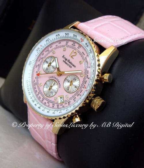 RARE **DIAMOND** LADY KRUG BAUMEN 8 DIAMONDS PINK WATCH BEAUTIFUL, ELEGANT