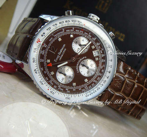 **DIAMOND** MEN'S KRUG BAUMEN 8 DIAMONDS AIRMASTER PILOT SLIDE RULE WATCH  W/ BOX AND PAPERS