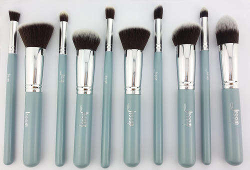 10 Pcs Jessup Pro Kabuki Make Up Brush Set - Blue/Silver