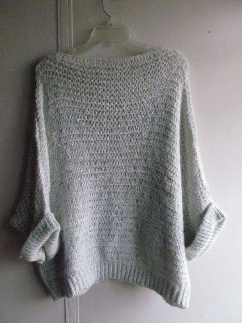 Light Grey Knitted 3/4 Sleeve Batwing Sweater