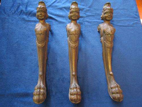 ESTATE SALE LOT 125 SET OF 3 ANTIQUE BRASS TABLE LEGS OR FURNITURE DECOR