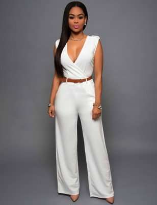 Belted V-Neck Jumpsuit