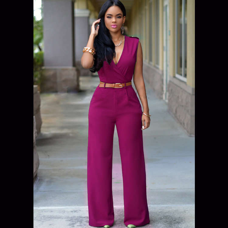 Belted V-Neck Jumpsuit
