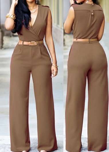 Belted V-Neck Jumpsuit